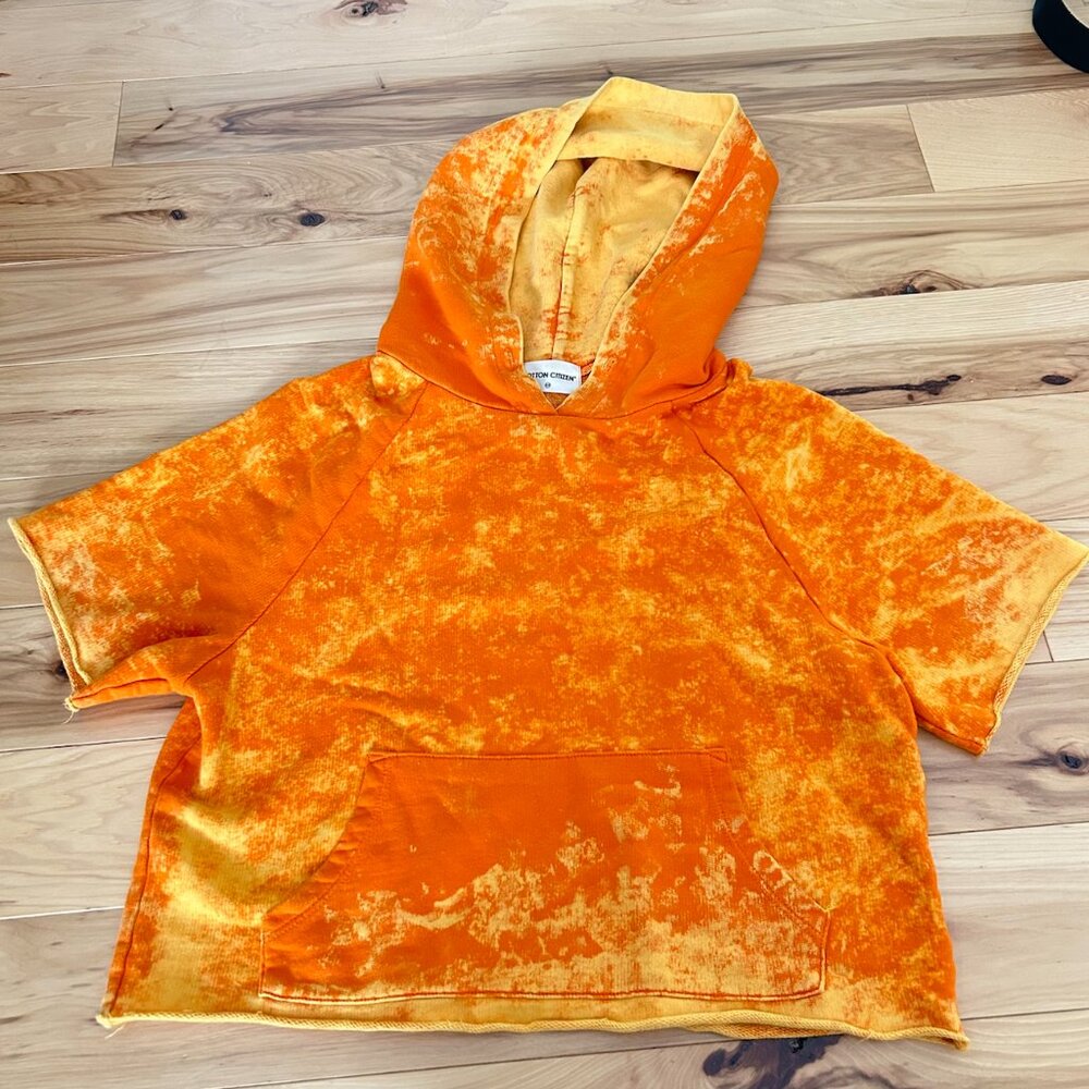 Cotton Citizen Orange  Tokyo Cropped Hoodie Short Sleeve Acid Tie Dye Hood